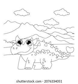 Baby dinosaur Coloring book for children. Black and white vector illustration for coloring book