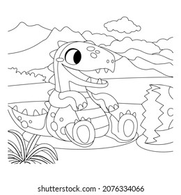 Baby dinosaur Coloring book for children. Black and white vector illustration for coloring book