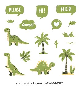 Baby dinosaur. Cute Adorable Little Children's Jurassic Dinosaur Collection Funny Children's Toy Dinosaur. Vector isolated set