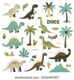 Baby dinosaur. Cute Adorable Little Children's Jurassic Dinosaur Collection Funny Children's Toy Dinosaur. Vector isolated set