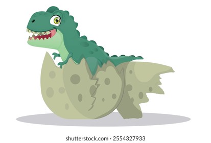 Baby dinosaur hatched from an egg. Vector illustration with a small dinosaur on a white background.