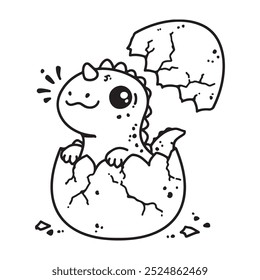 Filhote de dinossauro de um ovo nesta ilustração vetorial desenhada à mão. Design de doodle perfeito para crianças, isolado e fácil de usar para projetos criativos.