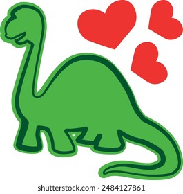 Baby dinosaur with heart silhouette. Vector illustration