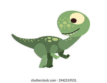 Baby dinosaur. The isolated object on a white background. Cheerful kind animal baby dino. Cartoons flat style. Prehistoric reptile. Funny. Illustration vector