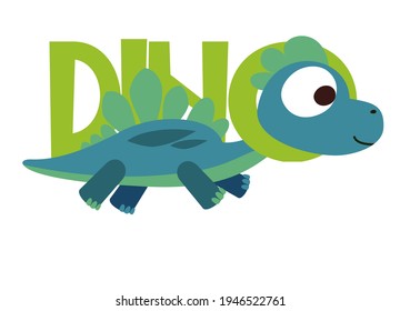 Baby dinosaur. The isolated object on a white background. Cheerful kind animal baby dino. Cartoons flat style. Prehistoric reptile. Funny. Illustration vector