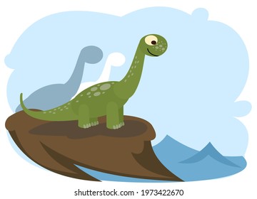 Baby dinosaur. The isolated object on a white background. Cheerful kind animal baby dino. Cartoons flat style. Prehistoric reptile. Funny. Illustration vector