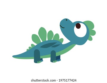 Baby dinosaur. The isolated object on a white background. Cheerful kind animal baby dino. Cartoons flat style. Prehistoric reptile. Funny. Illustration vector