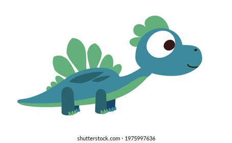 Baby dinosaur. The isolated object on a white background. Cheerful kind animal baby dino. Cartoons flat style. Prehistoric reptile. Funny. Illustration vector