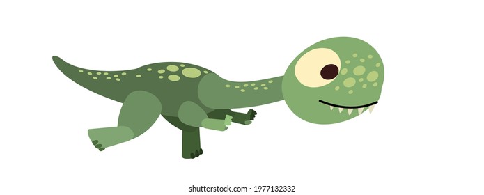 Baby dinosaur. The isolated object on a white background. Cheerful kind animal baby dino. Cartoons flat style. Prehistoric reptile. Funny. Illustration vector