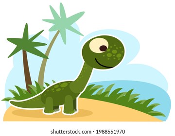 Baby dinosaur. The isolated object on a white background. Cheerful kind animal baby dino. Cartoons flat style. Prehistoric reptile. Funny. Illustration vector
