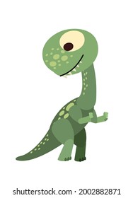 Baby dinosaur. The isolated object on a white background. Cheerful kind animal baby dino. Cartoons flat style. Prehistoric reptile. Funny. Illustration vector