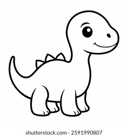 Baby dinosaur line art on white background