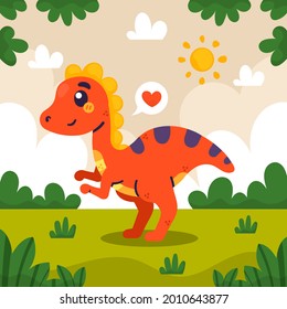 Baby dinosaur. Little dragon, lizard, dino animal. Childish funny cartoon character. Friendly fairy baby dinosaur. Cute adorable monster. Tale colorful comic dinosaur design. Vector illustration.