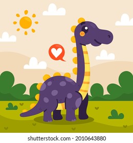 Baby dinosaur. Little dragon, lizard, dino animal. Childish funny cartoon character. Friendly fairy baby dinosaur. Cute adorable monster. Tale colorful comic dinosaur design. Vector illustration.