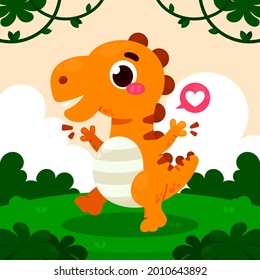 Baby dinosaur. Little dragon, lizard, dino animal. Childish funny cartoon character. Friendly fairy baby dinosaur. Cute adorable monster. Tale colorful comic dinosaur design. Vector illustration.