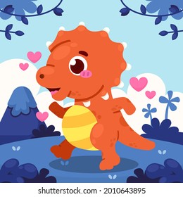 Baby-Dinosaurier. Kleiner Drache, Eidechsen, Dinotier. Kinderlicher lustiger Cartoon-Charakter. Freundlicher, märchenhafter Dinosaurier. Schön zauberhaftes Ungeheuer. Tale bunte Comic Dinosaurier Design. Vektorgrafik.