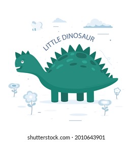 Baby dinosaur. Little dragon, lizard, dino animal. Childish funny cartoon character. Friendly fairy baby dinosaur. Cute adorable monster. Tale colorful comic dinosaur design. Vector illustration.