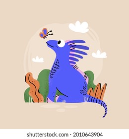 Baby dinosaur. Little dragon, lizard, dino animal. Childish funny cartoon character. Friendly fairy baby dinosaur. Cute adorable monster. Tale colorful comic dinosaur design. Vector illustration.