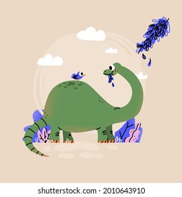 Baby dinosaur. Little dragon, lizard, dino animal. Childish funny cartoon character. Friendly fairy baby dinosaur. Cute adorable monster. Tale colorful comic dinosaur design. Vector illustration.