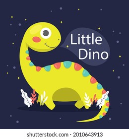 Baby dinosaur. Little dragon, lizard, dino animal. Childish funny cartoon character. Friendly fairy baby dinosaur. Cute adorable monster. Tale colorful comic dinosaur design. Vector illustration.