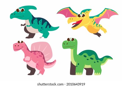 Baby dinosaur. Little dragon, lizard, dino animal. Childish funny cartoon character. Friendly fairy baby dinosaur. Cute adorable monster. Tale colorful comic dinosaur design. Vector illustration.