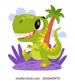 Baby dinosaur. Little dragon, lizard, dino animal. Childish funny cartoon character. Friendly fairy baby dinosaur. Cute adorable monster. Tale colorful comic dinosaur design. Vector illustration.