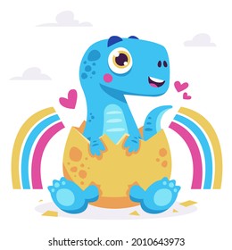 Baby dinosaur. Little dragon, lizard, dino animal. Childish funny cartoon character. Friendly fairy baby dinosaur. Cute adorable monster. Tale colorful comic dinosaur design. Vector illustration.