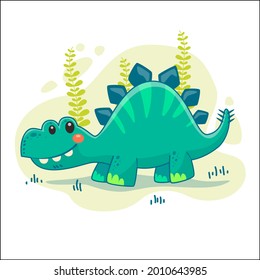 Baby dinosaur. Little dragon, lizard, dino animal. Childish funny cartoon character. Friendly fairy baby dinosaur. Cute adorable monster. Tale colorful comic dinosaur design. Vector illustration.