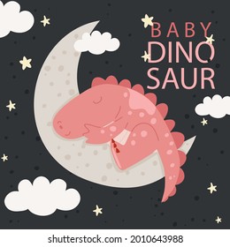Baby dinosaur. Little dragon, lizard, dino animal. Childish funny cartoon character. Friendly fairy baby dinosaur. Cute adorable monster. Tale colorful comic dinosaur design. Vector illustration.
