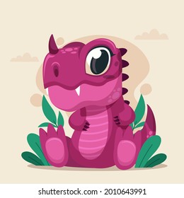 Baby dinosaur. Little dragon, lizard, dino animal. Childish funny cartoon character. Friendly fairy baby dinosaur. Cute adorable monster. Tale colorful comic dinosaur design. Vector illustration.