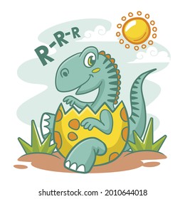Baby dinosaur. Little dragon, lizard, dino animal. Childish funny cartoon character. Friendly fairy baby dinosaur. Cute adorable monster. Tale colorful comic dinosaur design. Vector illustration.