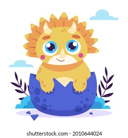 Baby dinosaur. Little dragon, lizard, dino animal. Childish funny cartoon character. Friendly fairy baby dinosaur. Cute adorable monster. Tale colorful comic dinosaur design. Vector illustration.