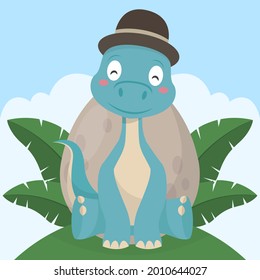 Baby dinosaur. Little dragon, lizard, dino animal. Childish funny cartoon character. Friendly fairy baby dinosaur. Cute adorable monster. Tale colorful comic dinosaur design. Vector illustration.