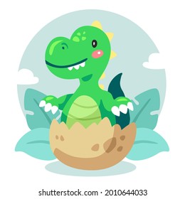 Baby dinosaur. Little dragon, lizard, dino animal. Childish funny cartoon character. Friendly fairy baby dinosaur. Cute adorable monster. Tale colorful comic dinosaur design. Vector illustration.