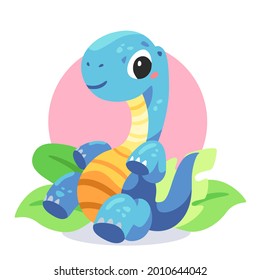 Baby dinosaur. Little dragon, lizard, dino animal. Childish funny cartoon character. Friendly fairy baby dinosaur. Cute adorable monster. Tale colorful comic dinosaur design. Vector illustration.