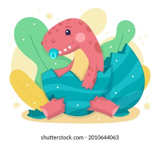 Baby dinosaur. Little dragon, lizard, dino animal. Childish funny cartoon character. Friendly fairy baby dinosaur. Cute adorable monster. Tale colorful comic dinosaur design. Vector illustration.