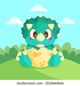 Baby dinosaur. Little dragon, lizard, dino animal. Childish funny cartoon character. Friendly fairy baby dinosaur. Cute adorable monster. Tale colorful comic dinosaur design. Vector illustration.