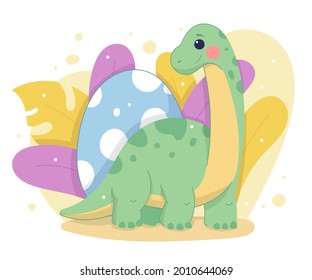 Baby dinosaur. Little dragon, lizard, dino animal. Childish funny cartoon character. Friendly fairy baby dinosaur. Cute adorable monster. Tale colorful comic dinosaur design. Vector illustration.