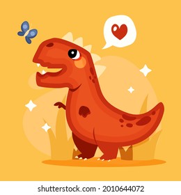 Baby dinosaur. Little dragon, lizard, dino animal. Childish funny cartoon character. Friendly fairy baby dinosaur. Cute adorable monster. Tale colorful comic dinosaur design. Vector illustration.
