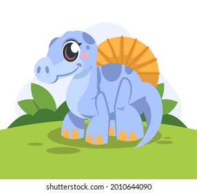 Baby dinosaur. Little dragon, lizard, dino animal. Childish funny cartoon character. Friendly fairy baby dinosaur. Cute adorable monster. Tale colorful comic dinosaur design. Vector illustration.