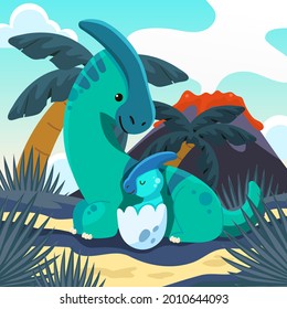 Baby dinosaur. Little dragon, lizard, dino animal. Childish funny cartoon character. Friendly fairy baby dinosaur. Cute adorable monster. Tale colorful comic dinosaur design. Vector illustration.