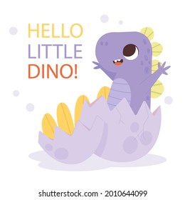 Baby dinosaur. Little dragon, lizard, dino animal. Childish funny cartoon character. Friendly fairy baby dinosaur. Cute adorable monster. Tale colorful comic dinosaur design. Vector illustration.