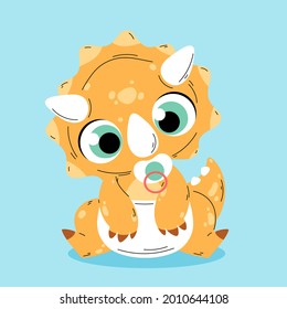 Baby dinosaur. Little dragon, lizard, dino animal. Childish funny cartoon character. Friendly fairy baby dinosaur. Cute adorable monster. Tale colorful comic dinosaur design. Vector illustration.