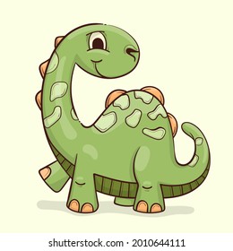 Baby dinosaur. Little dragon, lizard, dino animal. Childish funny cartoon character. Friendly fairy baby dinosaur. Cute adorable monster. Tale colorful comic dinosaur design. Vector illustration.