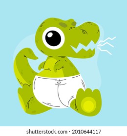 Baby dinosaur. Little dragon, lizard, dino animal. Childish funny cartoon character. Friendly fairy baby dinosaur. Cute adorable monster. Tale colorful comic dinosaur design. Vector illustration.