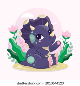 Baby dinosaur. Little dragon, lizard, dino animal. Childish funny cartoon character. Friendly fairy baby dinosaur. Cute adorable monster. Tale colorful comic dinosaur design. Vector illustration.