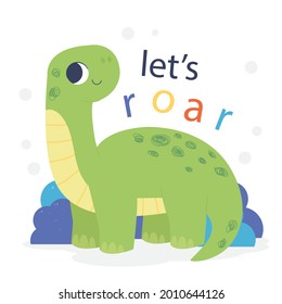Baby dinosaur. Little dragon, lizard, dino animal. Childish funny cartoon character. Friendly fairy baby dinosaur. Cute adorable monster. Tale colorful comic dinosaur design. Vector illustration.