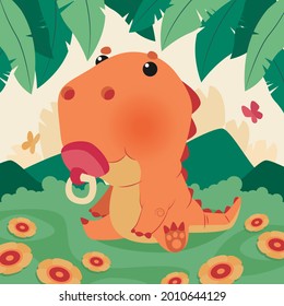 Baby dinosaur. Little dragon, lizard, dino animal. Childish funny cartoon character. Friendly fairy baby dinosaur. Cute adorable monster. Tale colorful comic dinosaur design. Vector illustration.