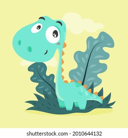 Baby dinosaur. Little dragon, lizard, dino animal. Childish funny cartoon character. Friendly fairy baby dinosaur. Cute adorable monster. Tale colorful comic dinosaur design. Vector illustration.