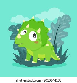 Baby dinosaur. Little dragon, lizard, dino animal. Childish funny cartoon character. Friendly fairy baby dinosaur. Cute adorable monster. Tale colorful comic dinosaur design. Vector illustration.
